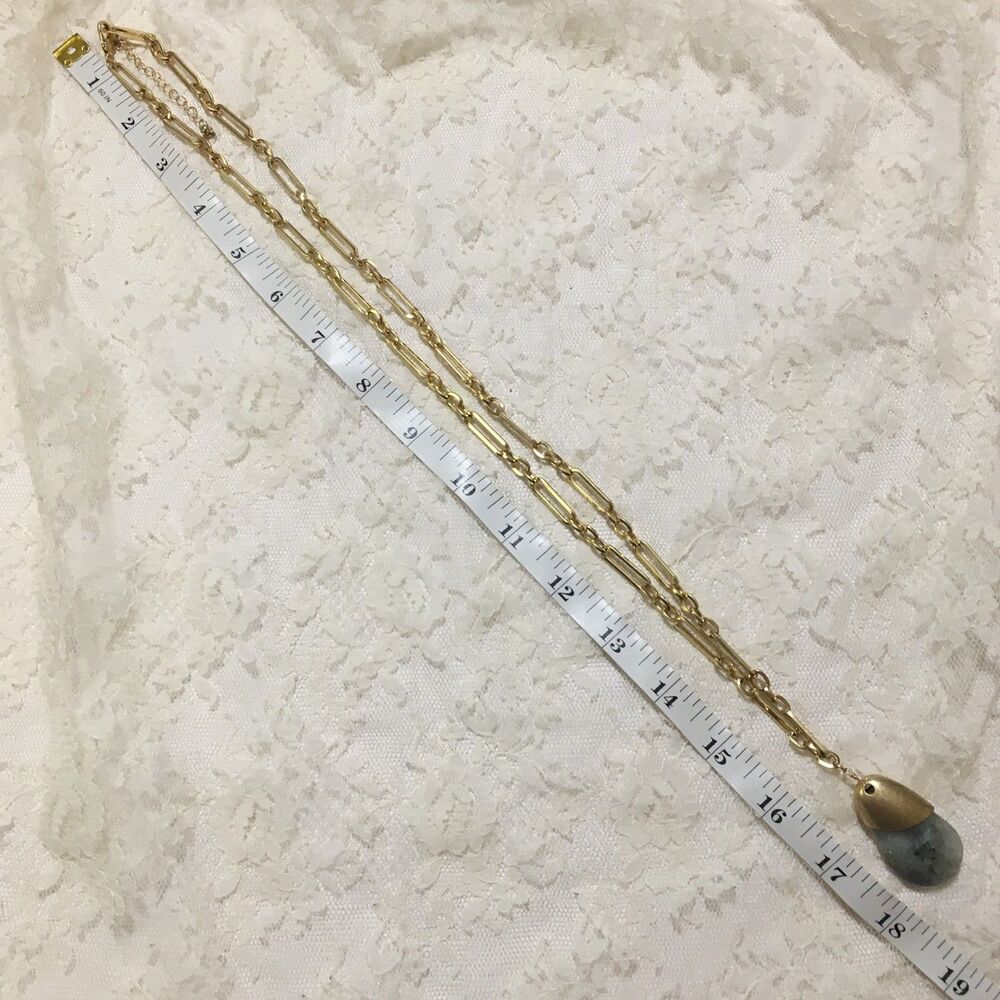 Laborite Stone Pendant Necklace Long gold tone Chain - Picture 4 of 4